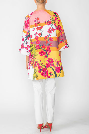 Gold Floral Print Long Jacket